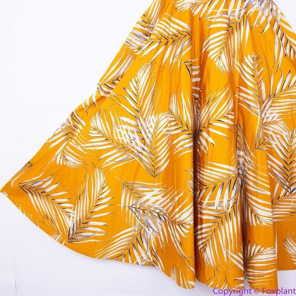 NEW White House Black Market gold Palm-Print Midi Dress with pockets, 8 - Picture 6 of 15